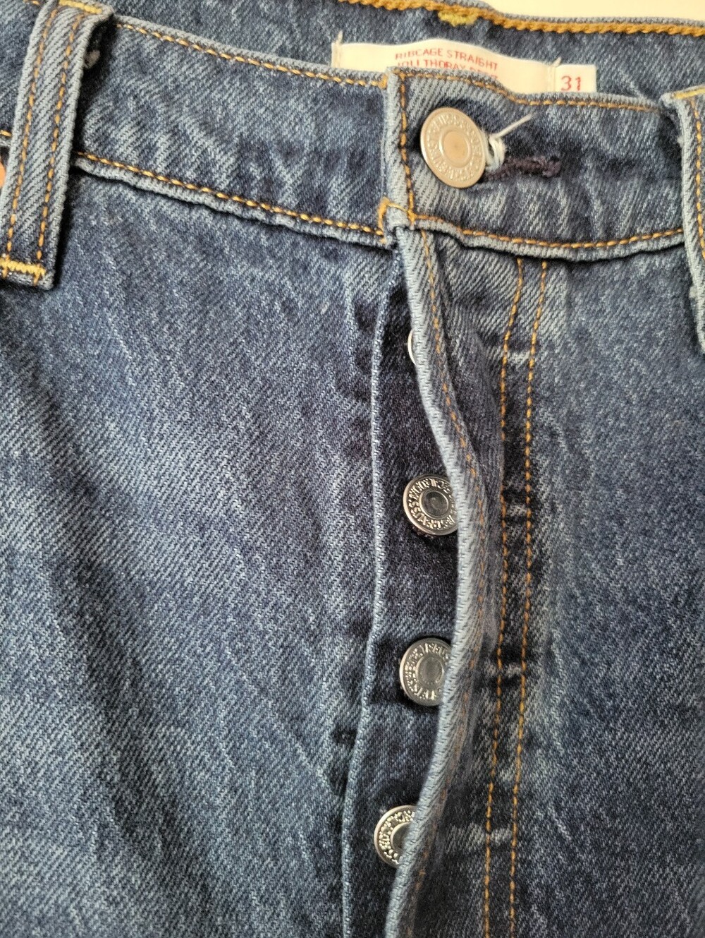 LEVI'S Ribcage Full Length High Rise Straight Leg Dark Wash Denim Jeans Size 31 - Picture 8 of 10
